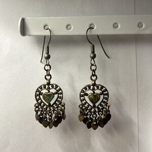 Earrings Vintage Hearts Dangle Bronze